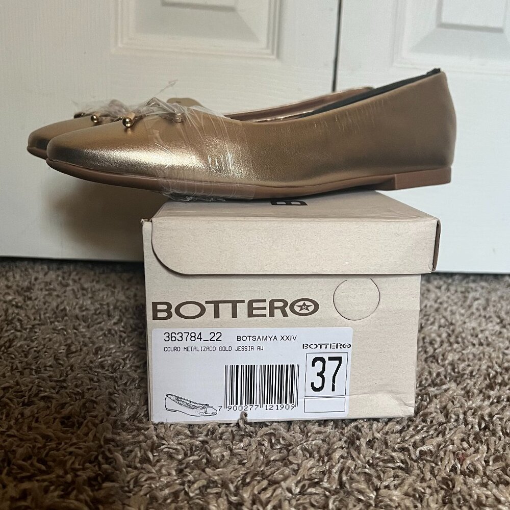Bottero Gold Metallic Leather Ballet Flats Size 8 NWT